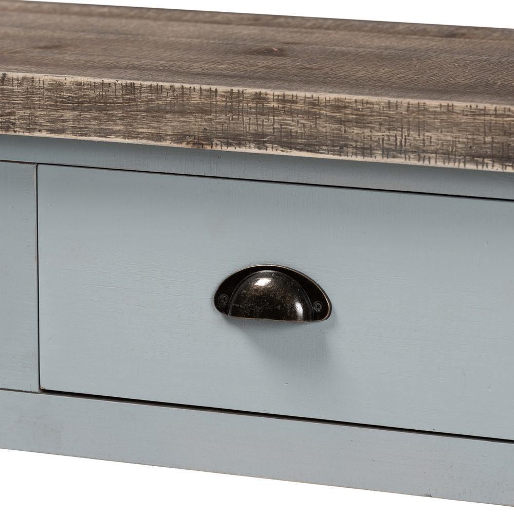 Hastin Classic and Traditional Two-Tone Grey and Antique Brown Finished Wood 2-Drawer Console Table FredCo