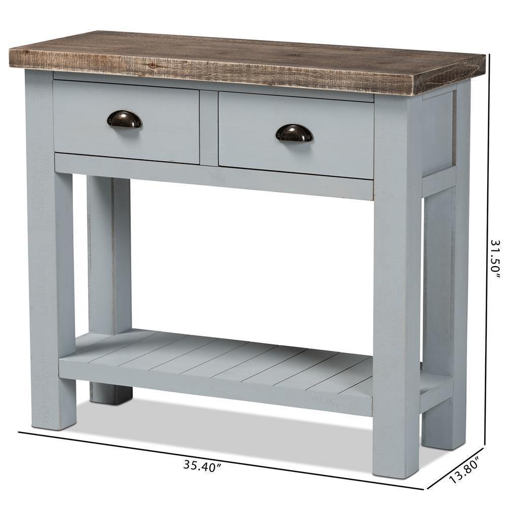 Hastin Classic and Traditional Two-Tone Grey and Antique Brown Finished Wood 2-Drawer Console Table FredCo