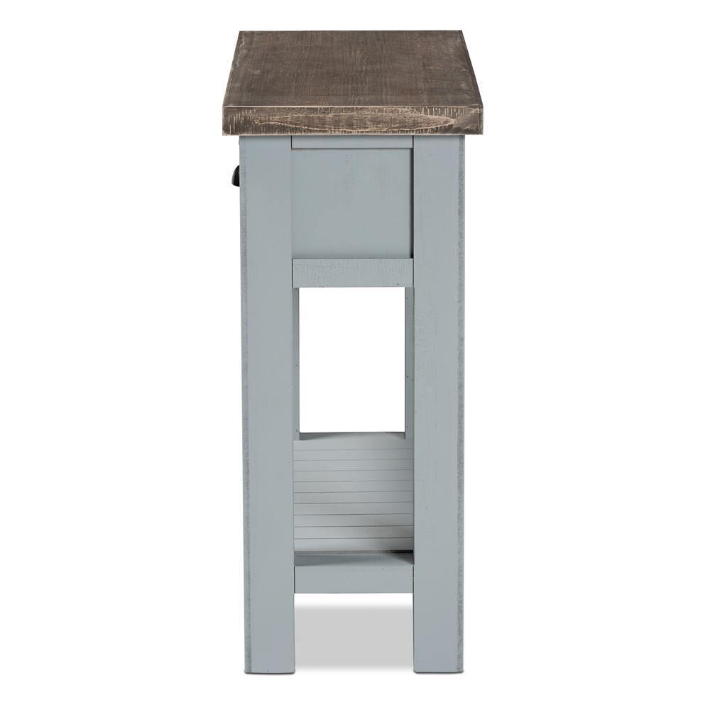 Hastin Classic and Traditional Two-Tone Grey and Antique Brown Finished Wood 2-Drawer Console Table FredCo