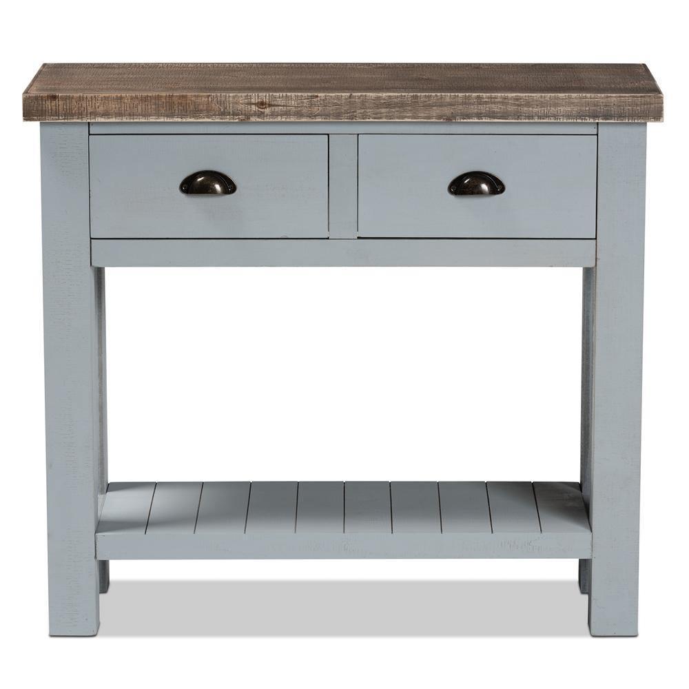Hastin Classic and Traditional Two-Tone Grey and Antique Brown Finished Wood 2-Drawer Console Table FredCo