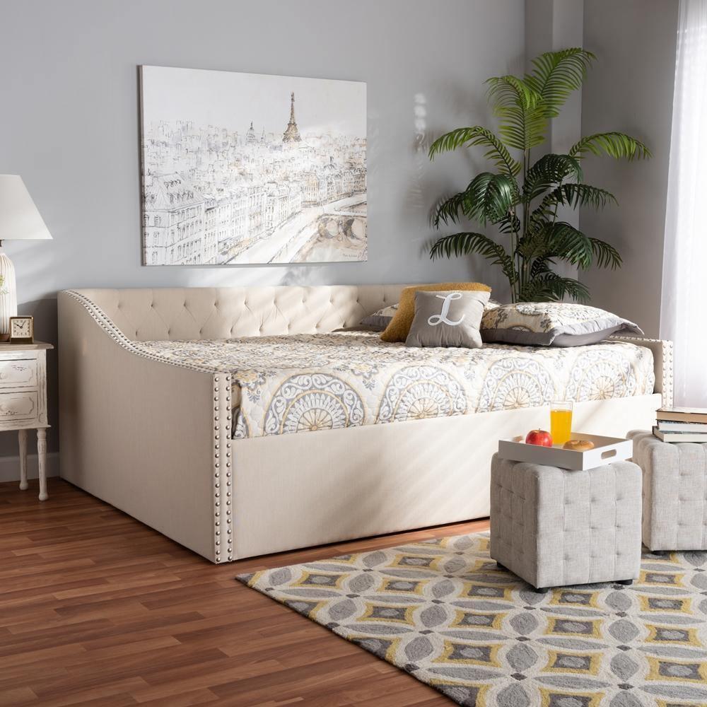 Haylie Modern and Contemporary Beige Fabric Upholstered Queen Size Daybed FredCo