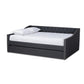 Haylie Modern and Contemporary Dark Grey Fabric Upholstered Full Size Daybed with Roll-Out Trundle Bed FredCo