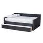 Haylie Modern and Contemporary Dark Grey Fabric Upholstered Full Size Daybed with Roll-Out Trundle Bed FredCo