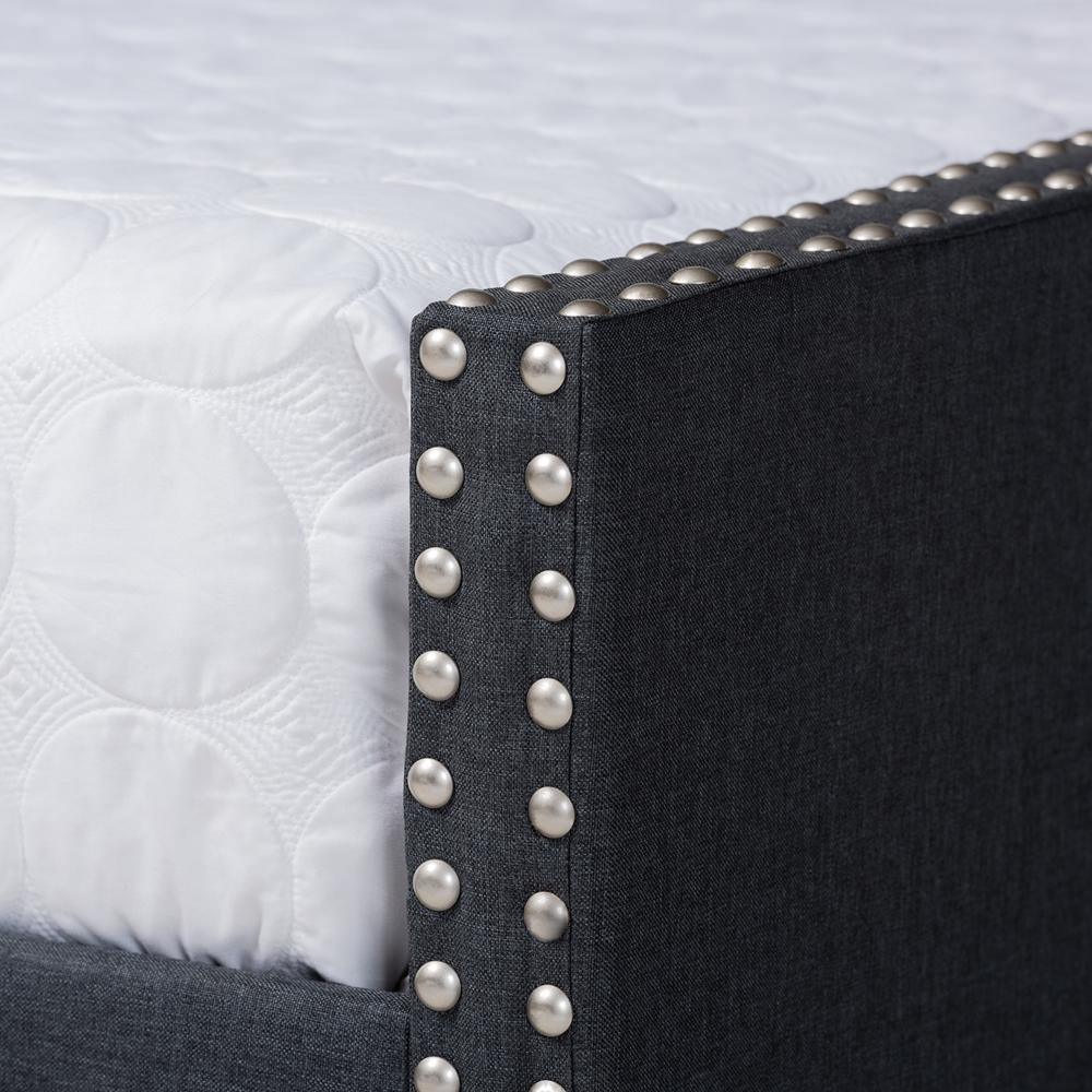 Haylie Modern and Contemporary Dark Grey Fabric Upholstered Full Size Daybed with Roll-Out Trundle Bed FredCo