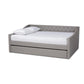 Haylie Modern and Contemporary Light Grey Fabric Upholstered Full Size Daybed with Roll-Out Trundle Bed FredCo