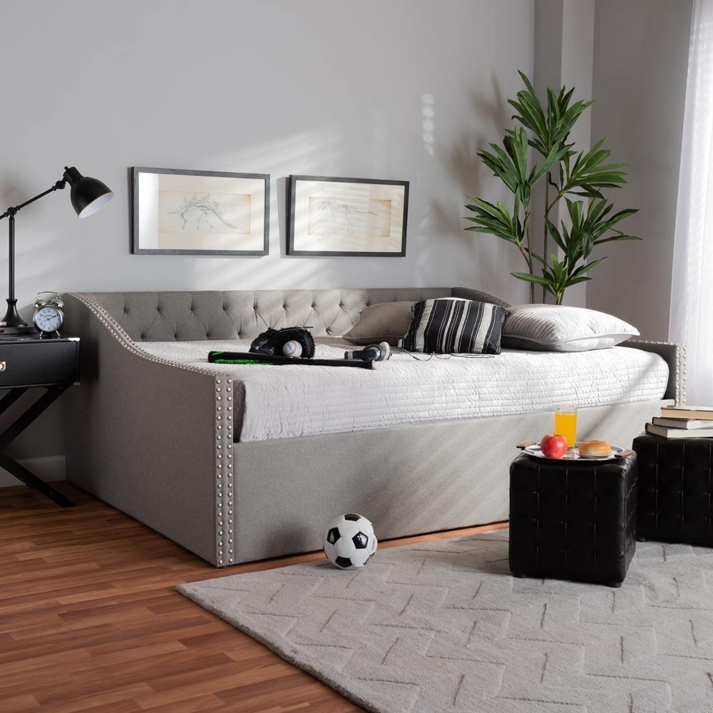Haylie Modern and Contemporary Light Grey Fabric Upholstered Queen Size Daybed FredCo