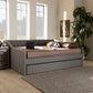 Haylie Modern and Contemporary Light Grey Fabric Upholstered Queen Size Daybed with Roll-Out Trundle Bed FredCo