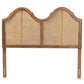 Hazel Vintage Classic and Traditional Ash Walnut Finished Wood and Synthetic Rattan Queen Size Arched Headboard FredCo