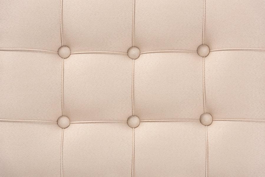 Hedia Contemporary Glam and Luxe Beige Fabric Upholstered and Silver Finished Wood Ottoman FredCo