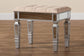 Hedia Contemporary Glam and Luxe Beige Fabric Upholstered and Silver Finished Wood Ottoman FredCo