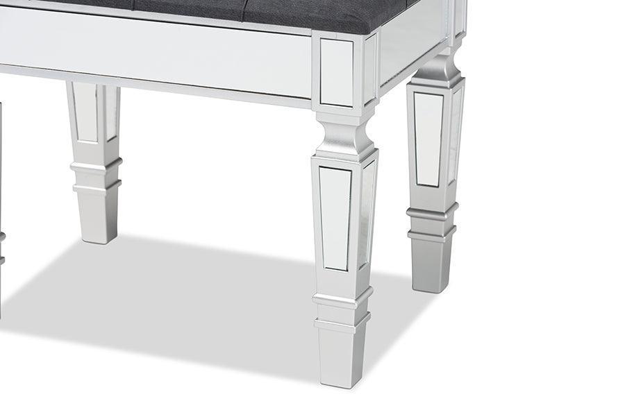 Hedia Contemporary Glam and Luxe Grey Fabric Upholstered and Silver Finished Wood Ottoman FredCo
