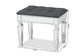 Hedia Contemporary Glam and Luxe Grey Fabric Upholstered and Silver Finished Wood Ottoman FredCo