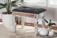 Hedia Contemporary Glam and Luxe Grey Fabric Upholstered and Silver Finished Wood Ottoman FredCo