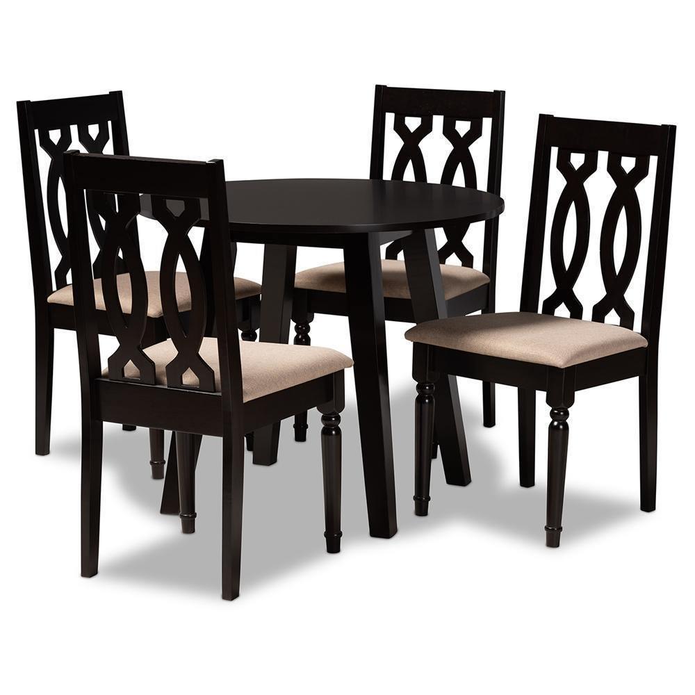 Heidi Modern and Contemporary Sand Fabric Upholstered and Dark Brown Finished Wood 5-Piece Dining Set FredCo