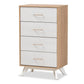 Helena Mid-Century Modern Natural Oak and Whitewashed Finished Wood 4-Drawer Chest FredCo