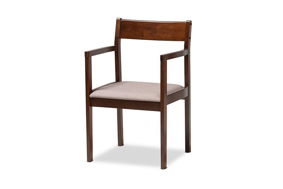 Helene Mid-Century Modern Warm Grey Fabric and Dark Brown Finished Wood 5-Piece Dining Set FredCo