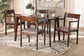 Helene Mid-Century Modern Warm Grey Fabric and Dark Brown Finished Wood 5-Piece Dining Set FredCo
