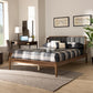 Helsa Mid-Century Modern Dark Grey Fabric Upholstered and Walnut Finished Queen Size Platform Bed FredCo