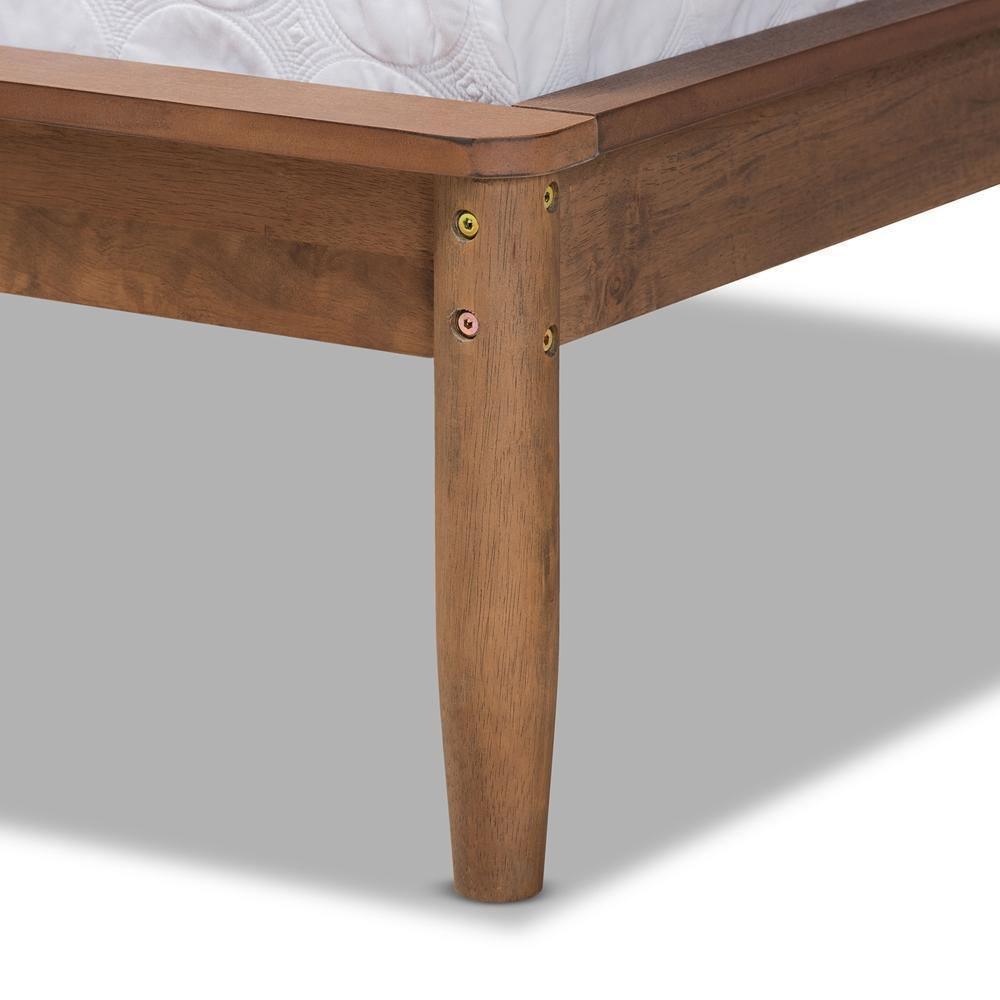 Helsa Mid-Century Modern Dark Grey Fabric Upholstered and Walnut Finished Queen Size Platform Bed FredCo