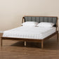 Helsa Mid-Century Modern Dark Grey Fabric Upholstered and Walnut Finished Queen Size Platform Bed FredCo