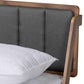 Helsa Mid-Century Modern Dark Grey Fabric Upholstered and Walnut Finished Queen Size Platform Bed FredCo