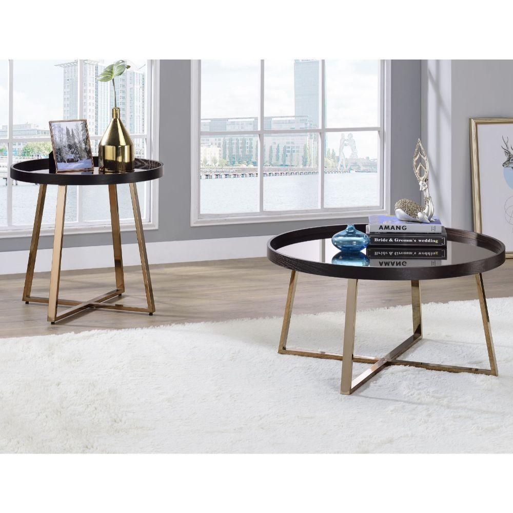 Hepton End Table Mirrored, Walnut & Champagne FredCo