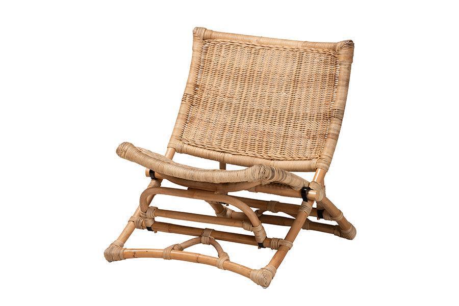 Herrara Modern Bohemian Natural Brown Antique Rattan Foldable Lounge Chair FredCo