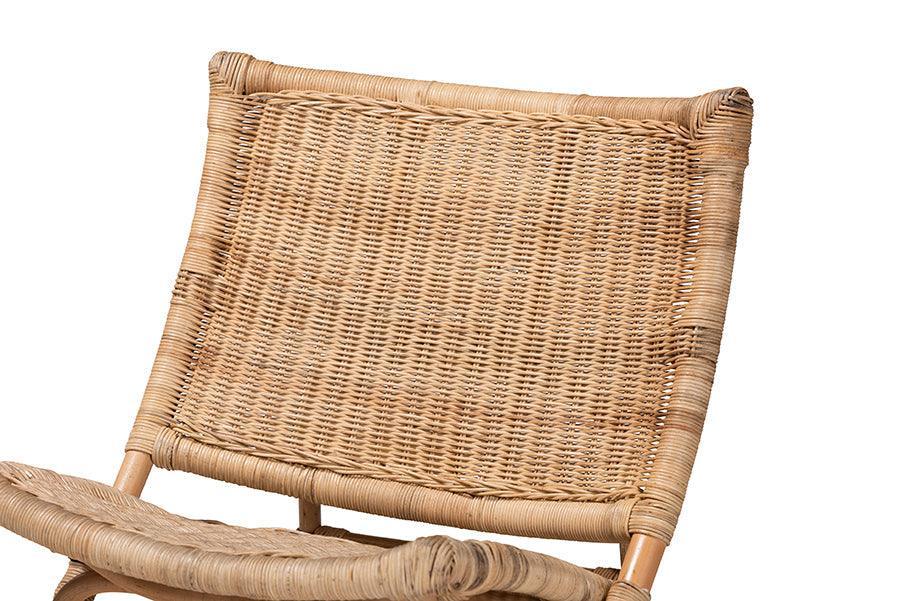 Herrara Modern Bohemian Natural Brown Antique Rattan Foldable Lounge Chair FredCo
