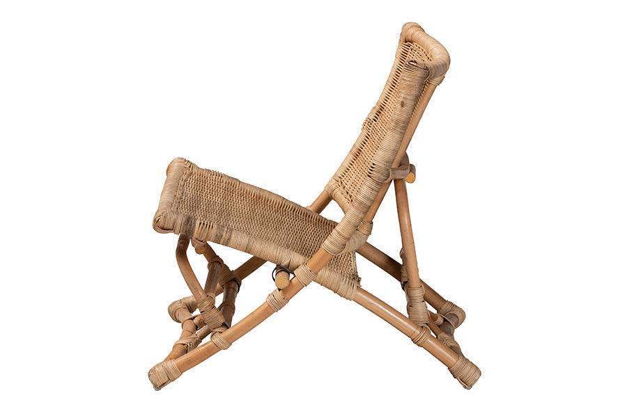 Herrara Modern Bohemian Natural Brown Antique Rattan Foldable Lounge Chair FredCo