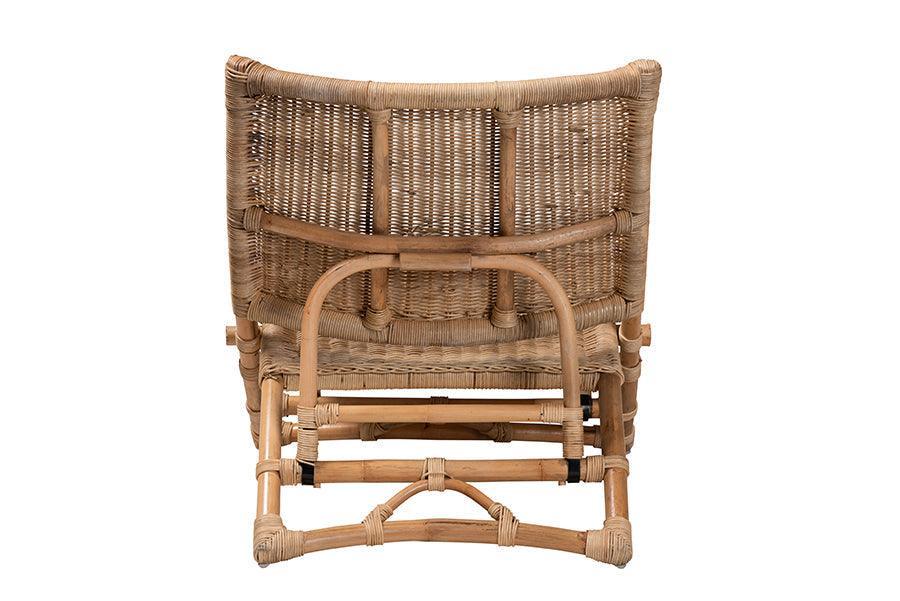 Herrara Modern Bohemian Natural Brown Antique Rattan Foldable Lounge Chair FredCo
