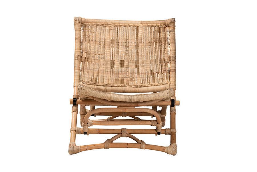 Herrara Modern Bohemian Natural Brown Antique Rattan Foldable Lounge Chair FredCo