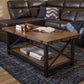 Herzen Rustic Industrial Style Antique Black Textured Finished Metal Distressed Wood Occasional Cocktail Coffee Table FredCo