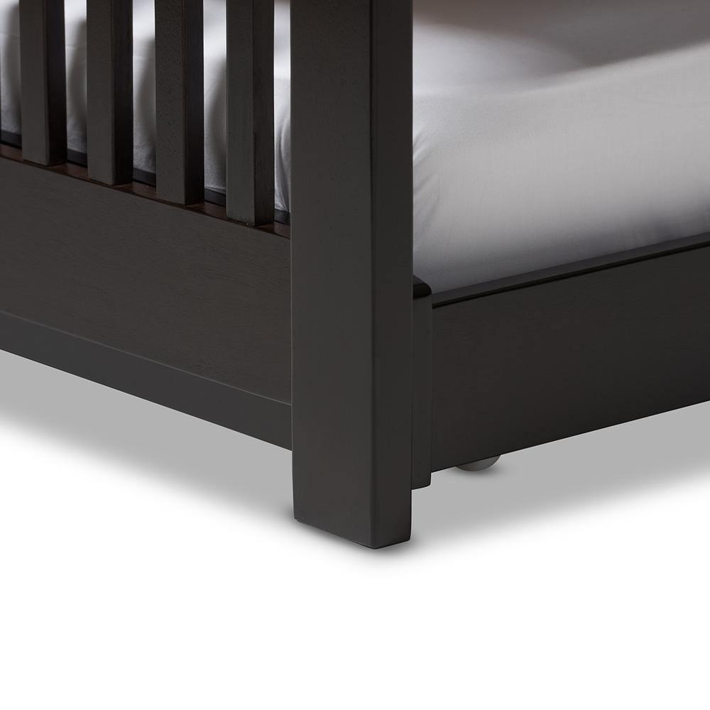 Hevea Twin Size Dark Brown Solid Wood Platform Bed with Guest Trundle Bed FredCo