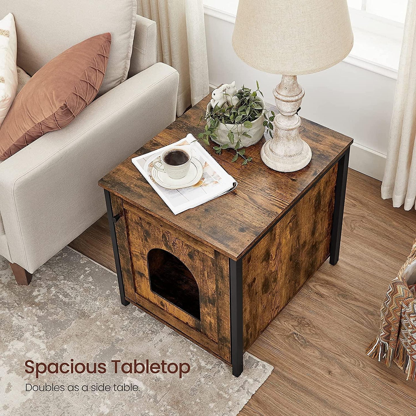 Hidden Litter Box Enclosure Cabinet, Brown and Black FredCo