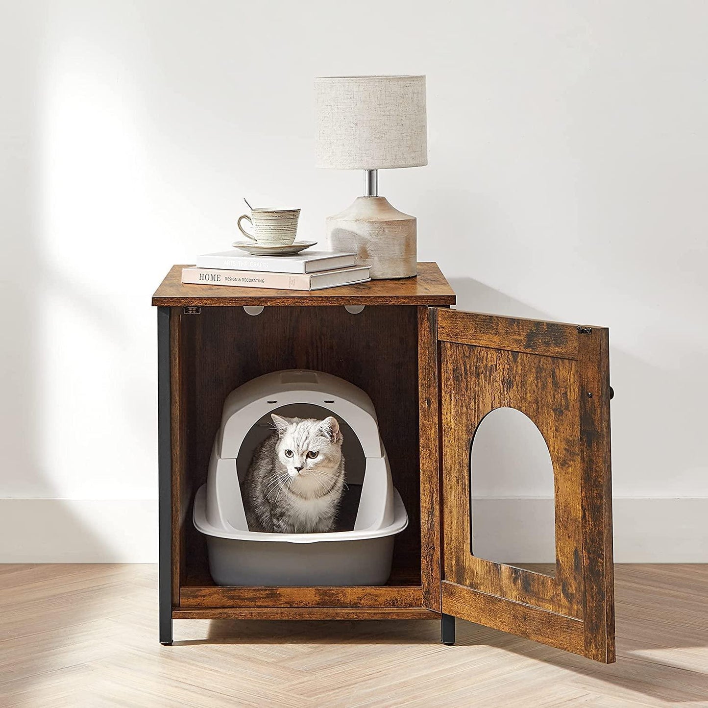 Hidden Litter Box Enclosure Cabinet, Brown and Black FredCo