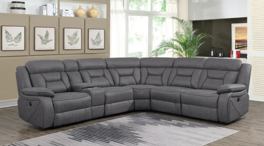 Higgins Four-Piece Upholstered Power Sectional Grey 600370 Coaster FredCo