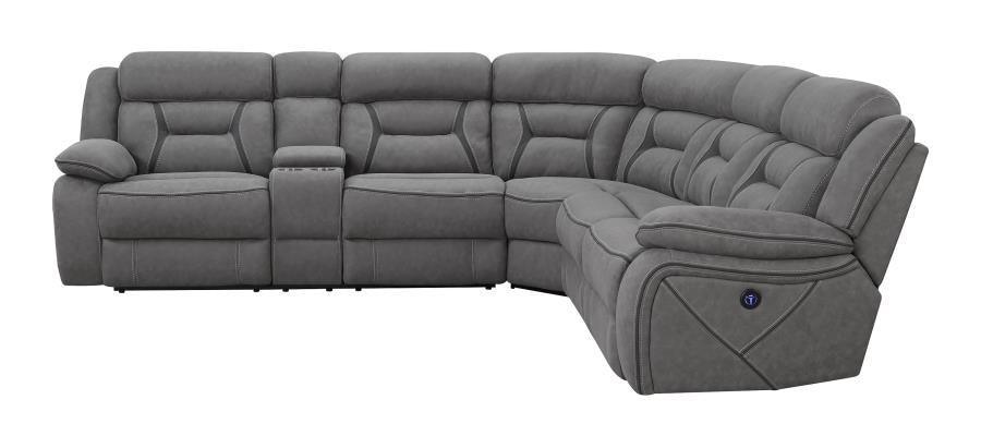 Higgins Four-Piece Upholstered Power Sectional Grey 600370 Coaster FredCo
