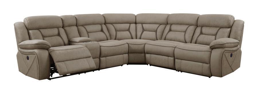 Higgins Four-Piece Upholstered Power Sectional Tan 600380 Coaster FredCo