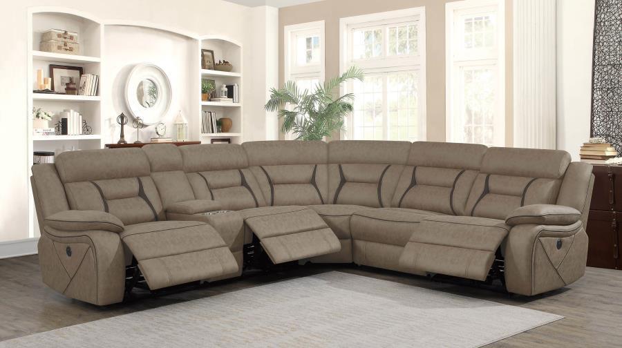 Higgins Four-Piece Upholstered Power Sectional Tan 600380 Coaster FredCo