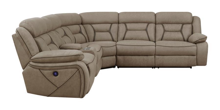 Higgins Four-Piece Upholstered Power Sectional Tan 600380 Coaster FredCo
