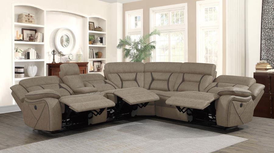 Higgins Four-Piece Upholstered Power Sectional Tan 600380 Coaster FredCo