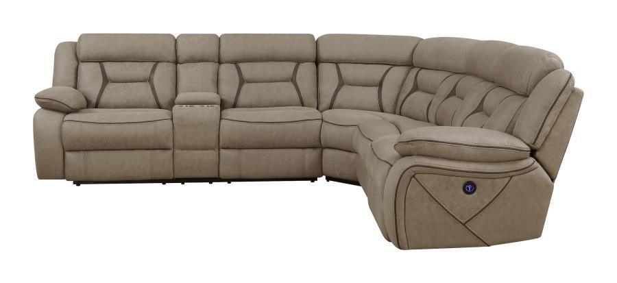Higgins Four-Piece Upholstered Power Sectional Tan 600380 Coaster FredCo