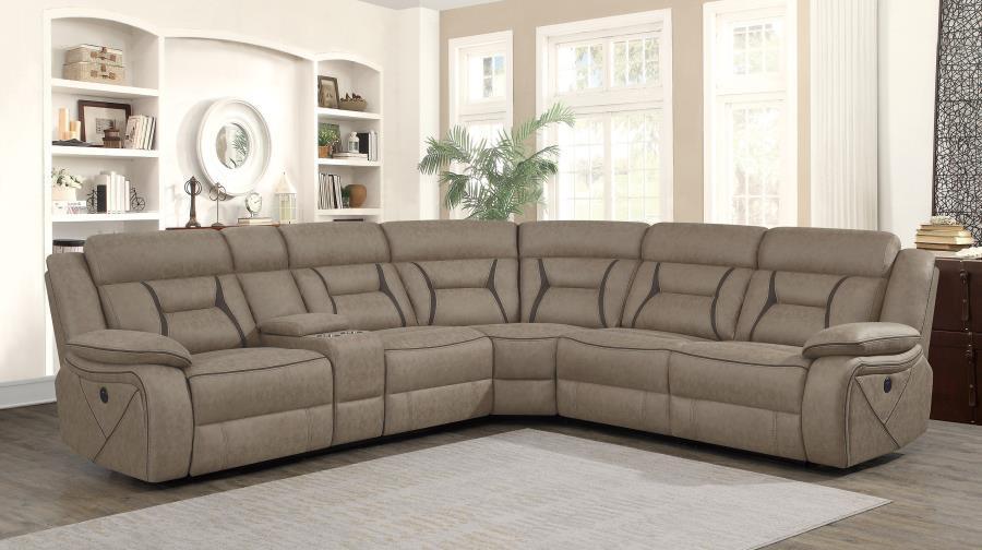 Higgins Four-Piece Upholstered Power Sectional Tan 600380 Coaster FredCo