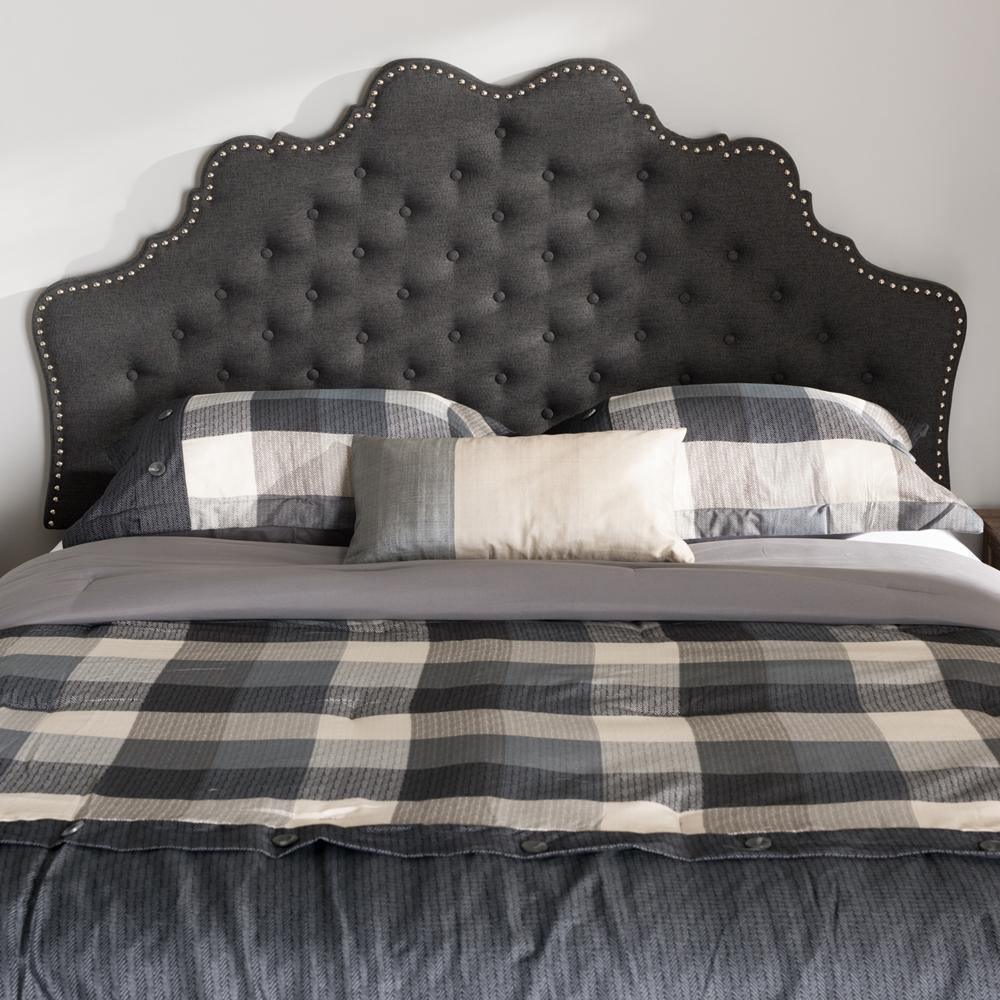 Hilda Modern and Contemporary Dark Grey Fabric King Size Headboard FredCo