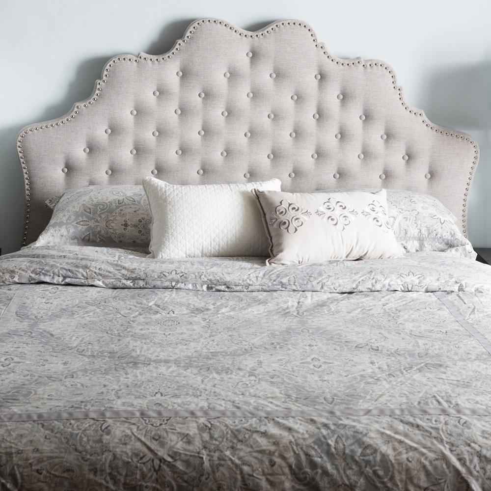 Hilda Modern and Contemporary Greyish Beige Fabric Queen Size Headboard FredCo