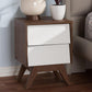 Hildon Mid-Century Modern White and Walnut Wood 2-Drawer Storage Nightstand FredCo