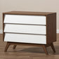 Hildon Mid-Century Modern White and Walnut Wood 3-Drawer Storage Chest FredCo