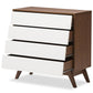 Hildon Mid-Century Modern White and Walnut Wood 4-Drawer Storage Chest FredCo