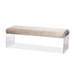 Hildon Modern and Contemporary Beige Microsuede Fabric Upholstered Lux Bench with Paneled Acrylic Legs FredCo