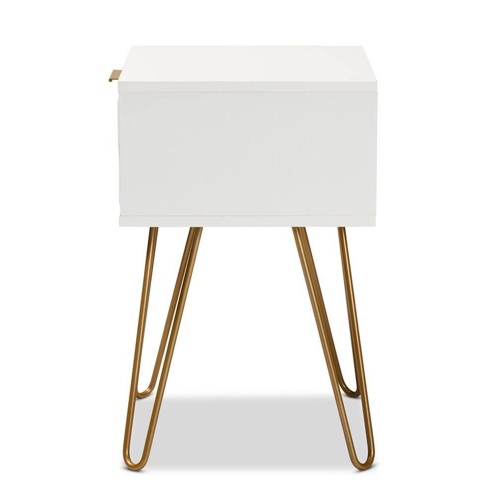 Holbrook Contemporary Glam and Luxe White Finished Wood and Gold Metal 1-Drawer End Table FredCo